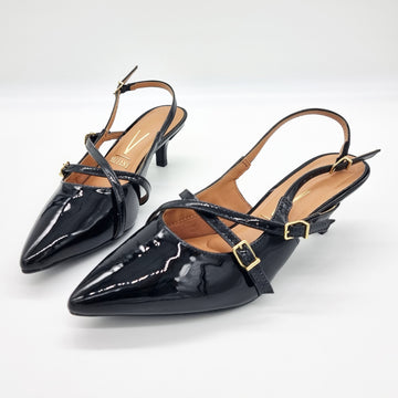 Vizzano 1122-885 Kitten Heel Pointy Toe Slingback Pump in Black Patent